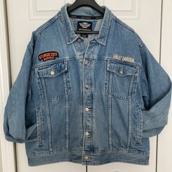 Men's HARLEY-DAVIDSON Motorcycle Denim Jean Jacket 100% Cotton Size 3XL Sturgis - Picture 1 of 16